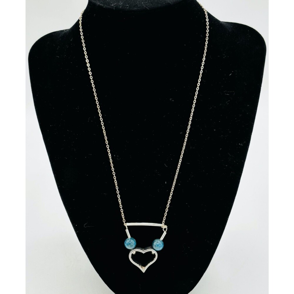 925 Sterling Chain Necklace with Heart Pendant Glass Bead